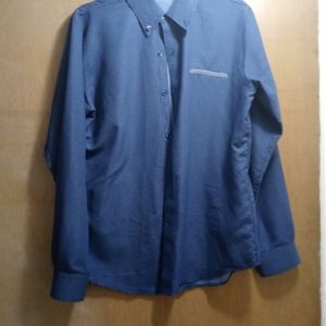 Blue & White Polka Dot Button Down Dress Shirt